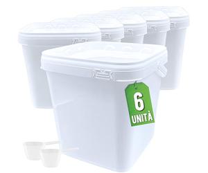 Üka • 6 Secchi Bianchi in Polipropilene da 5,4 L - 20x20x20,5 cm. Secchi di Plastica Rigida con Coperchio. Contenitori Ermetici per Alimenti. Secchi Vuoti con Manico. Design Impilabile e Senza BPA.