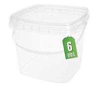 Üka • 6 Secchi Trasparenti in Polipropilene da 5,4 L - 20x20x20,5 cm. Secchi Plastica Rigida con Coperchio. Contenitori Ermetici per Alimenti. Secchi Vuoti con Manico. Design Impilabile e Senza BPA.