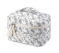 uekeboag Grande borsa da viaggio trapuntata per il trucco da donna, borsa cosmetica in cotone floreale, borsa organizer per articoli da toeletta estetica floreale, Fiore nero.