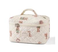 Uekeboag Grande Borsa da Viaggio Trapuntata per il Trucco da Donna, Borsa Cosmetica in Cotone Floreale, Organizer per Articoli da Toeletta Estetica, 03Bianco-Orso