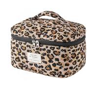 uekeboag Grande borsa da viaggio trapuntata per il trucco da donna, borsa cosmetica in cotone floreale, borsa organizer per articoli da toeletta estetica floreale, Leopard