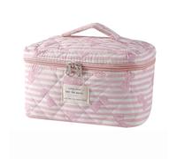 uekeboag Grande borsa da viaggio trapuntata per il trucco da donna, borsa cosmetica in cotone floreale, borsa organizer per articoli da toeletta estetica floreale, 17 Fiocco a righe