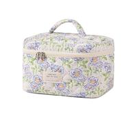 Uekeboag Grande Borsa da Viaggio Trapuntata per il Trucco da Donna, Borsa Cosmetica in Cotone Floreale, Organizer per Articoli da Toeletta Estetica, 02Blu-Fiore