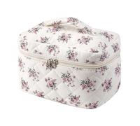 uekeboag Grande borsa da viaggio trapuntata per il trucco da donna, borsa cosmetica in cotone floreale, borsa organizer per articoli da toeletta estetica floreale, Velluto a coste Rosa