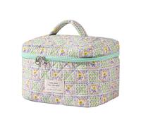 Uekeboag Grande Borsa da Viaggio Trapuntata per il Trucco da Donna, Borsa Cosmetica in Cotone Floreale, Organizer per Articoli da Toeletta Estetica, 04Giallo-Fiore