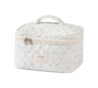 uekeboag Grande borsa da viaggio trapuntata per il trucco da donna, borsa cosmetica in cotone floreale, borsa organizer per articoli da toeletta estetica floreale, Ciliegia bianca, Cotone floreale