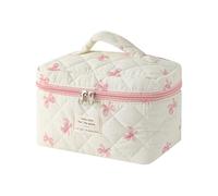 uekeboag Grande borsa da viaggio trapuntata per il trucco da donna, borsa cosmetica in cotone floreale, borsa organizer per articoli da toeletta estetica floreale, 08little Fiocco Rosa