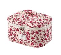 uekeboag Grande borsa da viaggio trapuntata per il trucco da donna, borsa cosmetica in cotone floreale, borsa organizer per articoli da toeletta estetica floreale, Rosa acceso