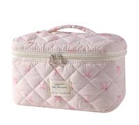 uekeboag Grande borsa da viaggio trapuntata per il trucco da donna, borsa cosmetica in cotone floreale, borsa organizer per articoli da toeletta estetica floreale, 18 piccoli fiocchi rosa