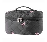 uekeboag Grande borsa da viaggio trapuntata per il trucco da donna, borsa cosmetica in cotone floreale, borsa organizer per articoli da toeletta estetica floreale, 13 Fiocco nero