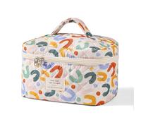 Uekeboag Grande Borsa da Viaggio Trapuntata per il Trucco da Donna, Borsa Cosmetica in Cotone Floreale, Organizer per Articoli da Toeletta Estetica, 05bianco-U