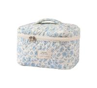 Uekeboag Grande Borsa da Viaggio Trapuntata per il Trucco da Donna, Borsa Cosmetica in Cotone Floreale, Organizer per Articoli da Toeletta Estetica, 01lithtblu-fiore