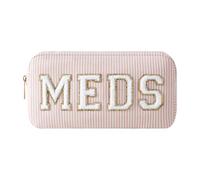 uekeboag Seersucker - Borsa per il trucco in ciniglia con lettere, organizer da viaggio lavabile, con cerniera, leggera, carina e personalizzata, per donne e ragazze, 04Pink Meds