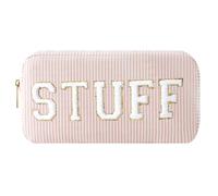 uekeboag Seersucker - Borsa per il trucco in ciniglia con lettere, organizer da viaggio lavabile, con cerniera, leggera, carina e personalizzata, per donne e ragazze, 02Roba rosa