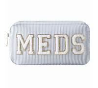 uekeboag Seersucker - Borsa per il trucco in ciniglia con lettere, organizer da viaggio lavabile, con cerniera, leggera, carina e personalizzata, per donne e ragazze, 03Blue Meds