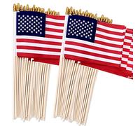 Uelfbaby Pack of 100，4x6 Inch American Hand Held Stick Flags with Kid-Safe Spear Top