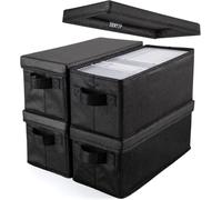 UENTIP Scatole per CD, confezione da 4 custodie per CD, 33,5 x 15 x 13,5 cm, contenitore per 30 CD in custodie complete, 60 CD in custodie sottili e 165 dischi in custodie per CD, colore nero