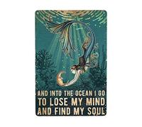 Ueoqoiw Decorazione da parete vintage in metallo latta Sign Mermaid and Into The Ocean 20,3 x 30,5 cm Home Kitchen Cafe Farmhouse Wall Decor Art, 20,3 x 30,5 cm