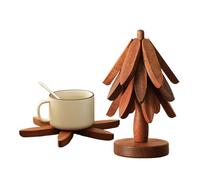 ürliche Holz Weihnachtsbaum Untersetzer Set - 4er Holz Dreibein Ständer Mit 1 Baumförmigem Topfuntersetzer, Faltbarer Für Heiße Speisen, Töpfe, Pfannen | Für Haushalt Küche Restaurant