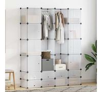 UERNGFTKM Armadio modulare a 18 vani bianco, 37x146x180,5 cm, in plastica e filo d'acciaio cromato, ideale per vestiti e scarpe nella cameretta dei bambini, soggiorno o camera da letto.