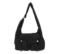 UERSJWYSO Borsa A Tracolla Alla Moda con Spallacci Larghi per Donna Tinta Unita Multi Tasche Leggera A Tracolla,Nero
