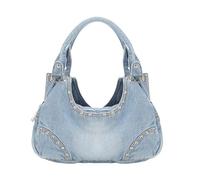 UERSJWYSO Borsa A Tracolla in Denim con Estetica Y2k da Donna Alla Moda con Strass Hobo in Jeans Lavato,Blu