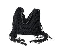 UERSJWYSO Borsa Da Spiaggia Tessuta Per Le Donne Estate Spiaggia Boho Tote Borsa Morbida Borsa A Tracolla Nappa Vacanze Borse Casual,Nero