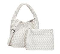 UERSJWYSO Borsa in Pelle PU Tessuta A Mano Per Borsa A Tracolla Da Donna Borse Da Spiaggia Alla Moda Con Borsa Piccola,Bianca
