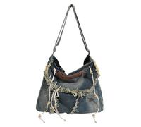 UERSJWYSO Borse A Tracolla In Denim con Frange per Donna Borse Hobo Alla Moda Tracolla Regolabile Borsa A Tracolla Retrò Estetica,Blu