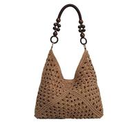 UERSJWYSO Borse Di Paglia Per Le Donne Estate Spiaggia Morbida Grande Tote Bag Borsa A Tracolla Tessuta Borsa Vacanza Uncinetto Borsa,Cachi