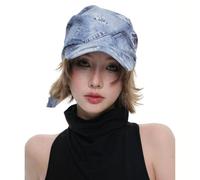 UERSJWYSO Cappellino Da Baseball Vintage Lavato E Invecchiato Regolabile in Denim Patchwork Stile Dad Hat Alla Moda Stile Trucker Per Uomo E Donna,Blu,M