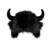 UERSJWYSO Cappello Da Cacciatore Invernale da Donna In Pelliccia Sintetica con Corna Morbido Peluche Caldo Copricapo Accessorio Per Cosplay di Halloween,Nero,One Size