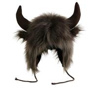 UERSJWYSO Cappello Da Cacciatore Invernale da Donna In Pelliccia Sintetica con Corna Morbido Peluche Caldo Copricapo Accessorio Per Cosplay di Halloween,Marrone,One Size