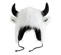 UERSJWYSO Cappello Da Cacciatore Invernale da Donna In Pelliccia Sintetica con Corna Morbido Peluche Caldo Copricapo Accessorio Per Cosplay di Halloween,Bianca,One Size