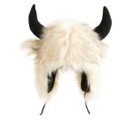 UERSJWYSO Cappello Da Cacciatore Invernale da Donna In Pelliccia Sintetica con Corna Morbido Peluche Caldo Copricapo Accessorio Per Cosplay di Halloween,Apricot,One Size