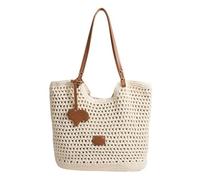 UERSJWYSO Crochet Beach Bag Per Le Donne Morbida Estate Tessuta Tote Vacanza Straw Mesh Pieghevole Di Grande Capacità Borse A Tracolla,Beige a