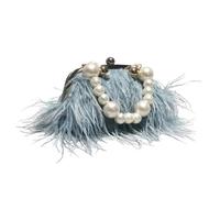 UERSJWYSO Pochette Da Sera In Piume di Struzzo da Donna, Con Manico Superiore In Perle/Catena Metallica, Borse Soffici In Piume Per Banchetti E Feste,Blue 2