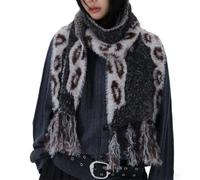 UERSJWYSO Sciarpa In Pelliccia di Visone Sintetica Per Donna Morbida con Nappe Stile Ghepardo Adatta Al Freddo Lunga Sciarpa Scialle Avvolgente,Grigio,One Size