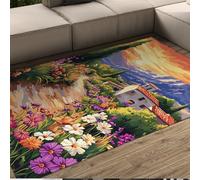 UERWOWELL 120x150cm Area Tappeto Romantico Percorso Panoramico Grandi Fiori Tappeti per Corridoio Camino Lavabile Sottile Antiscivolo Country Farmhouse Decor