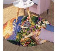 UERWOWELL 140cm Tappeto rotondo Romantico percorso panoramico Fiori grandi Tappeti sottili lavabili per corridoio camino Country Farmhouse Decor
