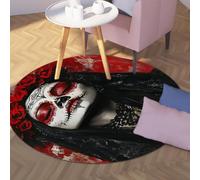 UERWOWELL Arte popolare messicana 200cm - tappeto rotondo giorno dei morti decor stile gotico donna ritratto modello accogliente lavabile tappeto a pelo basso per spogliatoio