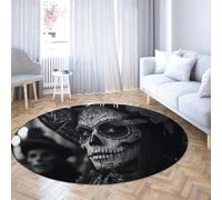 UERWOWELL Bianco e nero 200cm - Tappeto rotondo Giorno dei Morti Decor Stile gotico Mistero Uomini Ritratto Modello Lavabile Tappeto a pelo basso per soggiorno