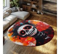 UERWOWELL Boho Skull Art 150cm - Tappeto rotondo Day of the Dead Decor Acquerello Scheletro Modello Accogliente Lavabile Tappeto a pelo basso per soggiorno camera da letto
