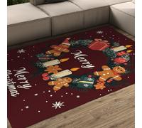 UERWOWELL Buon Natale 120x180cm Tappeti Agrifoglio Rosso Bacche Ghirlanda Candele Biscotti Modello Tappetino a pelo corto per soggiorno Camera da letto Facile manutenzione