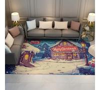 UERWOWELL Buon Natale 120x180cm Tappeti Inverno Villaggio Innevato Tappetino a pelo corto in stile cartone animato Morbido lavabile per la stanza dei bambini Camera da letto Sala giochi