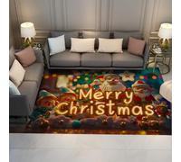 UERWOWELL Buon Natale 120x240cm Tappeti Babbo Natale e Elfo Stampa Tappetino a pelo corto Morbido lavabile per cameretta Camera da letto Vibrazioni accoglienti festive