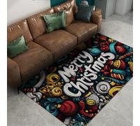 UERWOWELL Buon Natale 120x240cm Tappeti Colorati Decorazioni Festive Tappetino A Vele Basso Morbido Lavabile per Soggiorno Camera Da Letto Ingresso Portatile Pieghevole