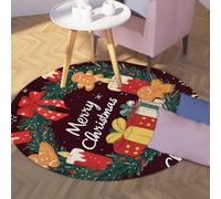 UERWOWELL Buon Natale 150cm - Tappeti rotondi Fiocco rosso Ghirlanda Candele Biscotti Modello Tappetino circolare a pelo basso per soggiorno Camera da letto Decorazioni festive
