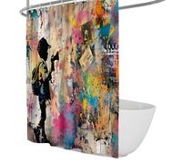UERWOWELL Cool Graffiti Boy Silhouette Tenda doccia per bagno Modern urban Pop Art Pattern Splashes Tenda da bagno con ganci lavabile in lavatrice W200xL200 cm