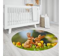 UERWOWELL Dolce Coniglio Tappeto Rotondo Stile Commovente Simpatico Coniglietto e Tulipani Modello Tappetini Sottili per la Camera Da Letto Lavabile Antiscivolo 100cm